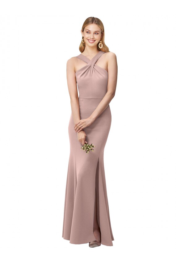Stretch Crepe High Neck Open Back Sheath Dusty Pink Prom Dress / Bridesmaid Dress Manchester