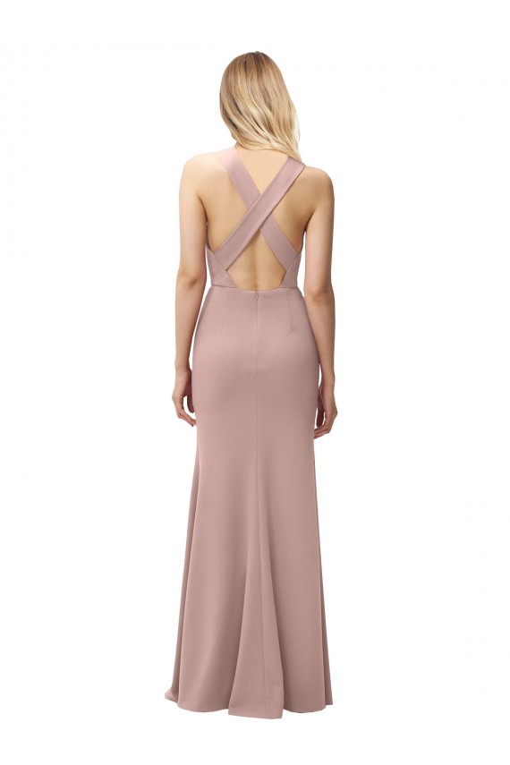 Stretch Crepe High Neck Open Back Sheath Dusty Pink Prom Dress / Bridesmaid Dress Manchester