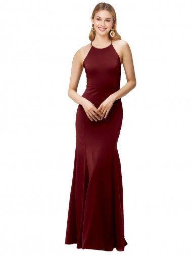 Stretch Crepe High Neck Open Back Mermaid Burgundy Gold Formal Evening Gown / Prom Dress / Bridesmaid Dress Manchester