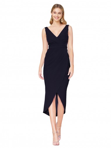 Stretch Crepe High Neck Mermaid Dark Navy High Low Evening Gown / Prom Dress / Bridesmaid Dress Manchester