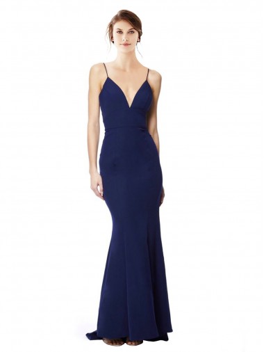 Stretch Crepe High Neck Open Back Mermaid Navy Blue Formal Dress / Bridesmaid Dress Manchester