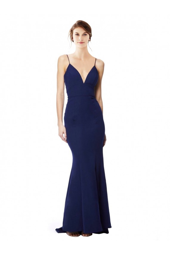 Stretch Crepe High Neck Open Back Mermaid Navy Blue Formal Dress / Bridesmaid Dress Manchester