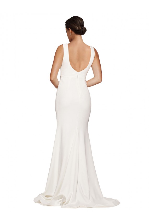 Stretch Crepe Square Neck Low Back Sheath Ivory Semi Formal Evening Dress / Prom Dress / Bridesmaid Dress Manchester