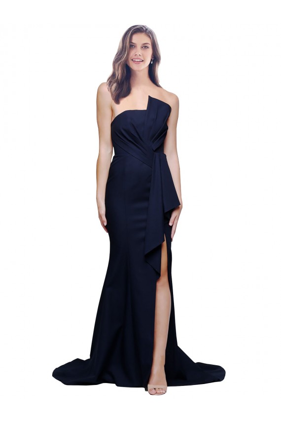 Stretch Crepe Strapless Low Back Sheath Dark Navy Semi Formal Evening Dress / Prom Dress / Bridesmaid Dress Manchester