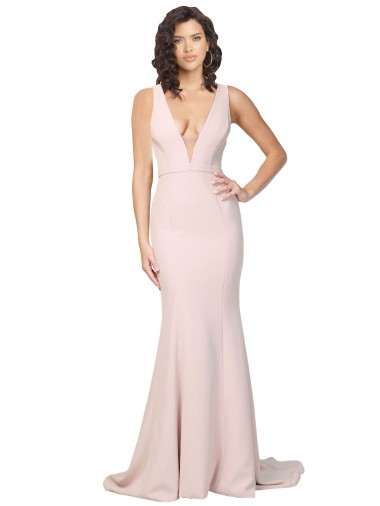 Stretch Crepe V-Neck V-Back Sheath Pink Black Tie Evening Gown / Prom Dress / Bridesmaid Dress Manchester