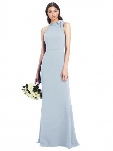 Stretch Crepe High Neck Open Back Trumpet Light Sky Blue Semi Formal Evening Dress / Prom Dress / Bridesmaid Dress Manchester