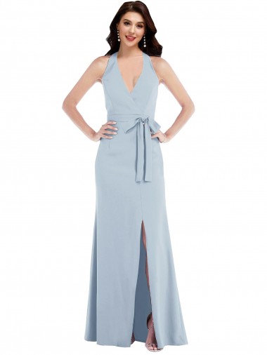 Stretch Crepe V-Neck Open Back A-Line Light Sky Blue Formal Evening Gown / Prom Dress / Bridesmaid Dress Manchester