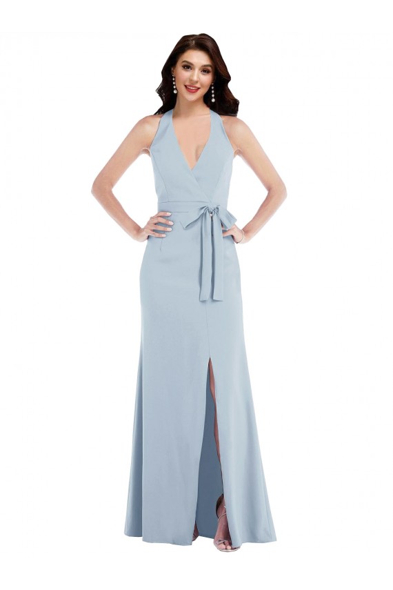 Stretch Crepe V-Neck Open Back A-Line Light Sky Blue Formal Evening Gown / Prom Dress / Bridesmaid Dress Manchester