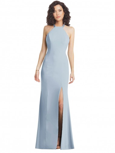 Stretch Crepe High Neck Open Back Trumpet Light Sky Blue Formal Evening Gown / Prom Dress / Bridesmaid Dress Manchester