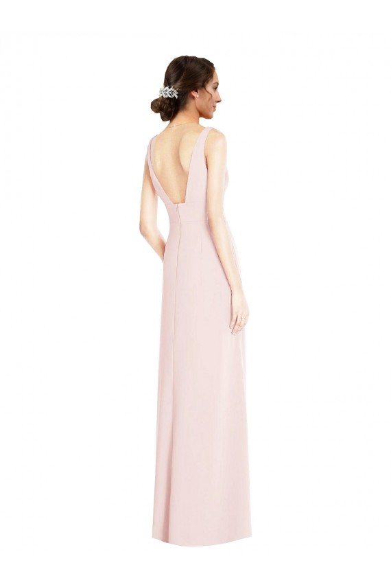 Stretch Crepe V-Neck Low Back A-Line Pink Black Tie Evening Dress / Prom Dress / Bridesmaid Dress Manchester