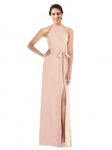 Stretch Crepe Halter Neck Open Back Trumpet Nude Formal Evening Gown / Prom Dress / Bridesmaid Dress Manchester