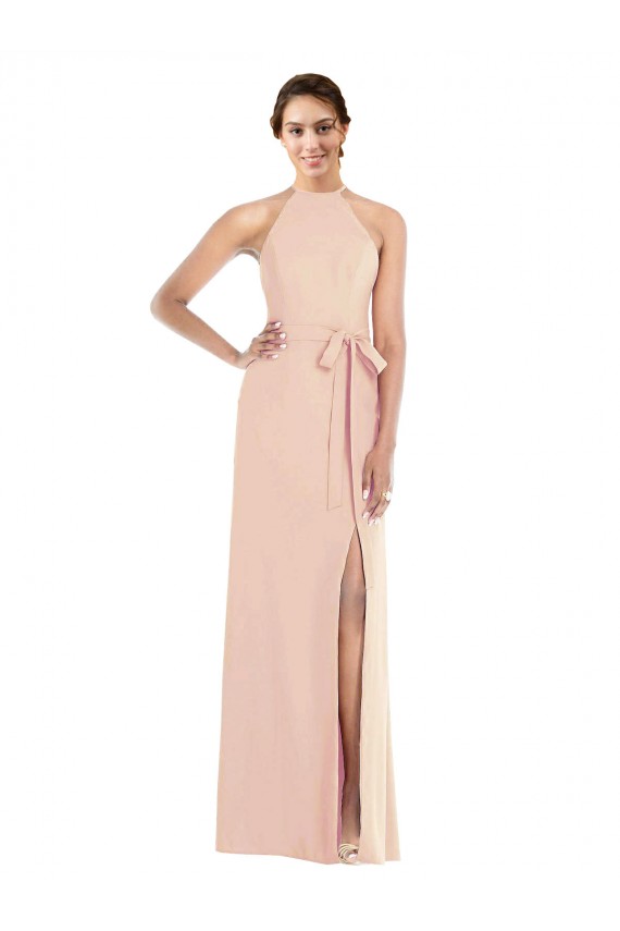 Stretch Crepe Halter Neck Open Back Trumpet Nude Formal Evening Gown / Prom Dress / Bridesmaid Dress Manchester