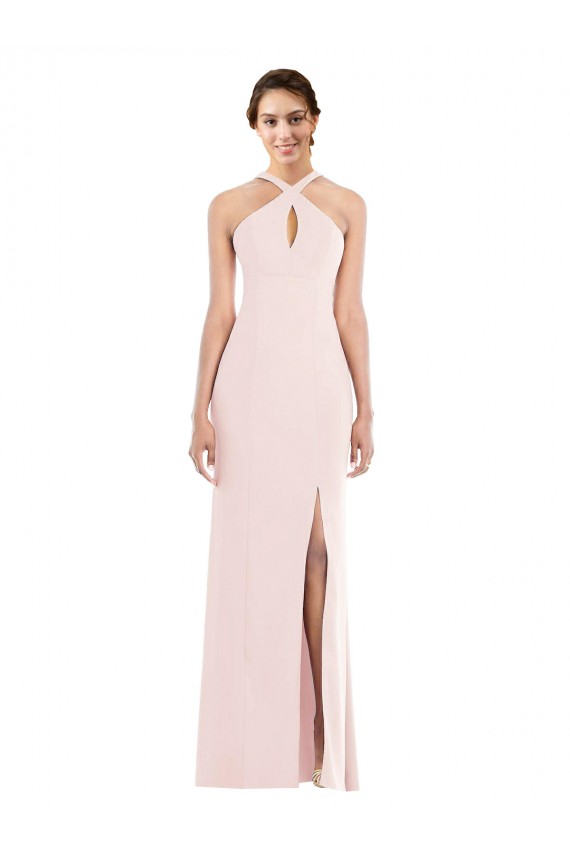 Stretch Crepe Halter Neck Low Back Trumpet Pink Formal Evening Gown / Prom Dress / Bridesmaid Dress Manchester