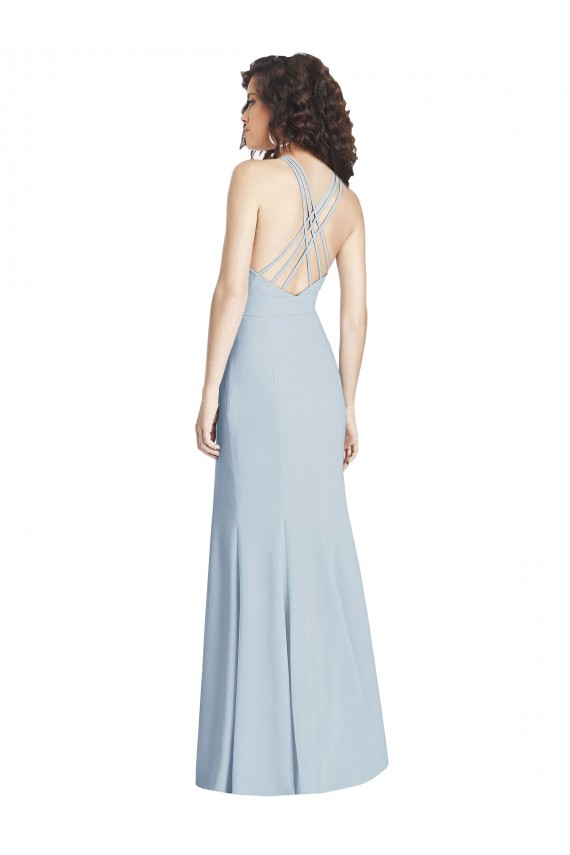 Stretch Crepe Halter Neck Open Back Trumpet Light Sky Blue Evening Dress / Bridesmaid Dress Manchester