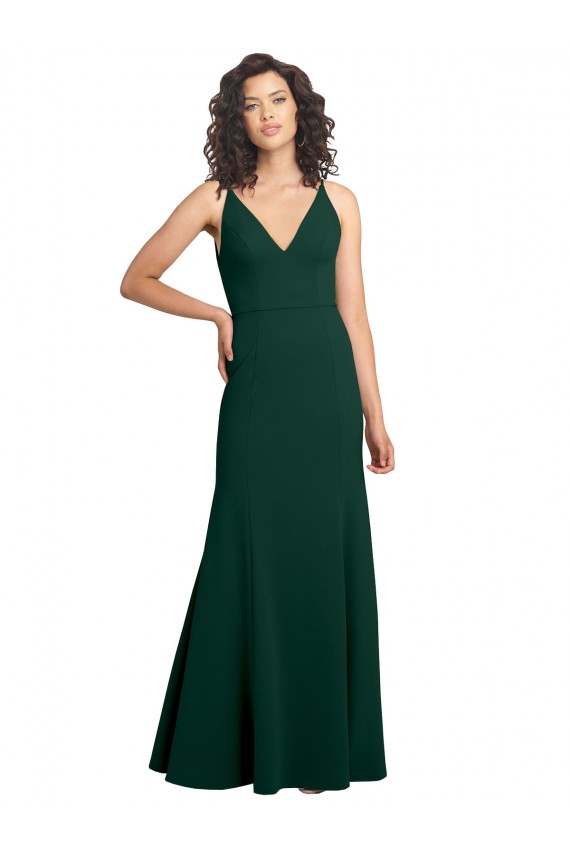 Stretch Crepe V-Neck V-Back A-Line Midnight Green Formal Dress / Bridesmaid Dress Manchester