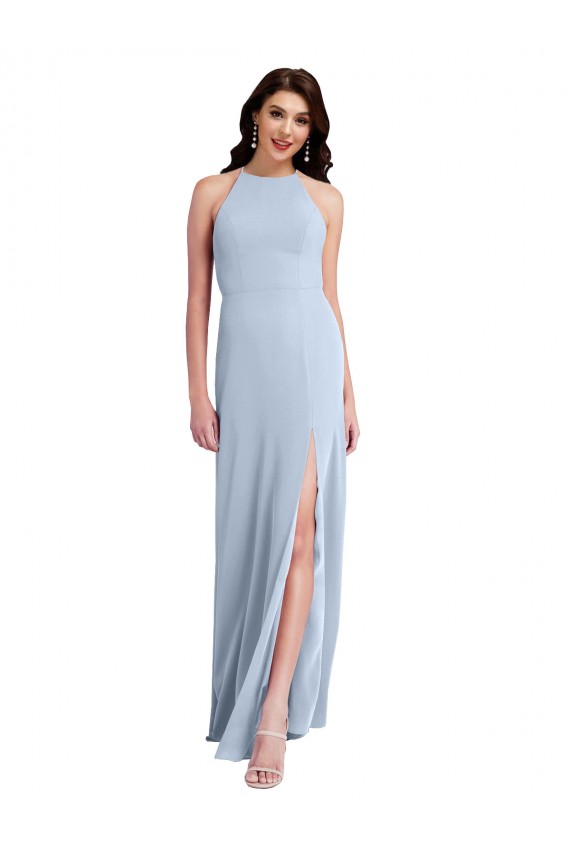 Stretch Crepe High Neck Open Back Sheath Light Sky Blue Formal Evening Gown / Prom Dress / Bridesmaid Dress Manchester