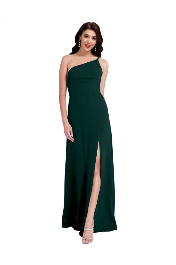 Stretch Crepe One Shoulder Open Back A-Line Midnight Green Formal Evening Gown / Prom Dress / Bridesmaid Dress Manchester