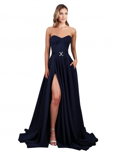 Stretch Crepe High Neck Low Back A-Line Dark Navy Formal Dress / Bridesmaid Dress Manchester