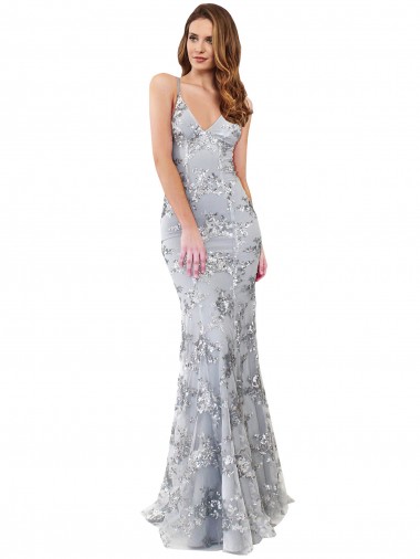 Stretch Crepe & Sequin Tulle High Neck Open Back Mermaid Silver Formal Evening Gown / Prom Dress / Bridesmaid Dress Manchester