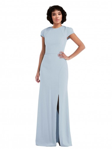 Stretch Crepe Jewel Neck Keyhole Back Trumpet Light Sky Blue Semi Formal Evening Dress / Bridesmaid Dress Manchester