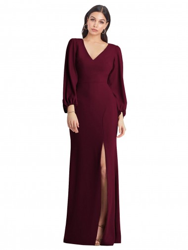 Stretch Crepe V-Neck Trumpet Burgundy Gold Semi Formal Evening Dress / Prom Dress / Bridesmaid Dress Manchester