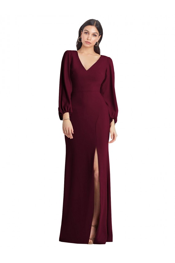 Stretch Crepe V-Neck Trumpet Burgundy Gold Semi Formal Evening Dress / Prom Dress / Bridesmaid Dress Manchester
