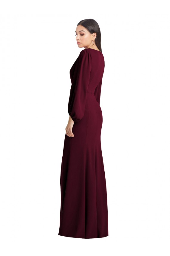 Stretch Crepe V-Neck Trumpet Burgundy Gold Semi Formal Evening Dress / Prom Dress / Bridesmaid Dress Manchester