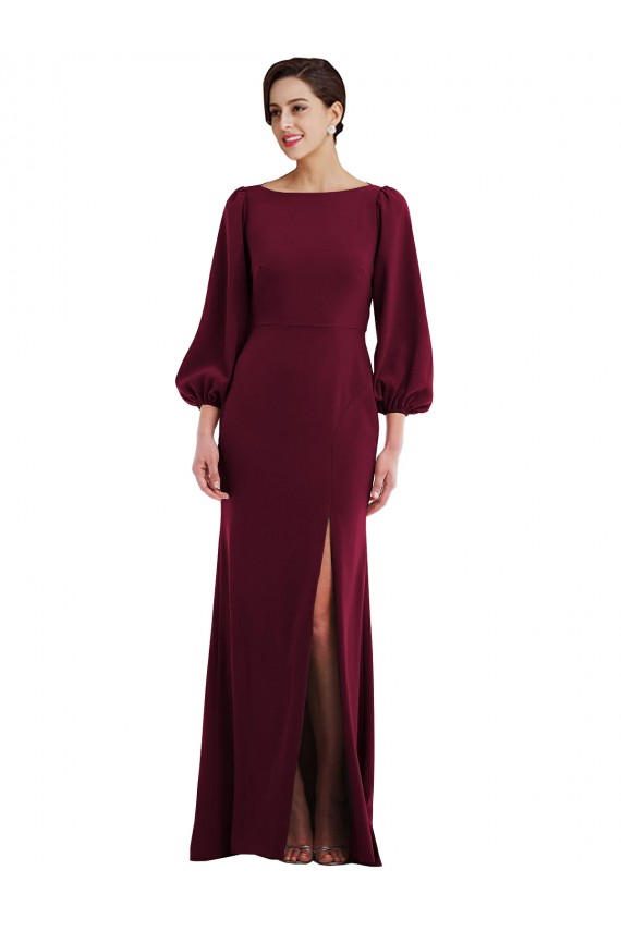 Stretch Crepe Bateau Neck Open Back Trumpet Burgundy Gold Formal Evening Gown / Prom Dress / Bridesmaid Dress Manchester