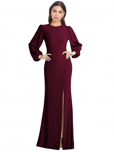 Stretch Crepe Bateau Neck Open Back Trumpet Burgundy Gold Formal Dress / Bridesmaid Dress Manchester