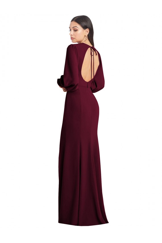 Stretch Crepe Bateau Neck Open Back Trumpet Burgundy Gold Formal Dress / Bridesmaid Dress Manchester