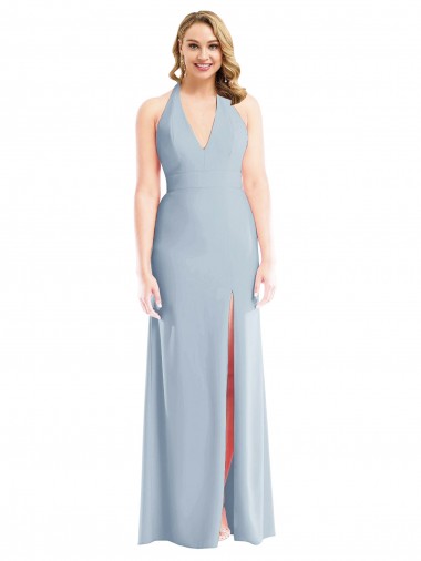 Stretch Crepe Halter Neck Open Back Trumpet Light Sky Blue Bridesmaid Dress / Evening Dress Manchester