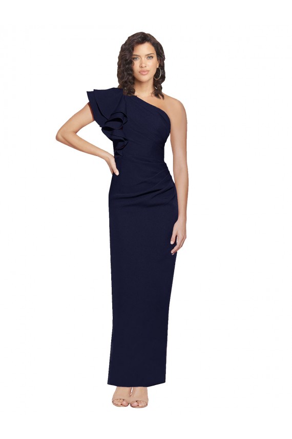 Stretch Crepe One Shoulder Sheath Dark Navy Formal Evening Gown / Prom Dress / Bridesmaid Dress Manchester