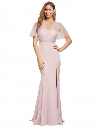 Stretch Crepe & Tulle Sweetheart V-Back Sheath Mauve Formal Evening Gown / Prom Dress / Bridesmaid Dress Manchester