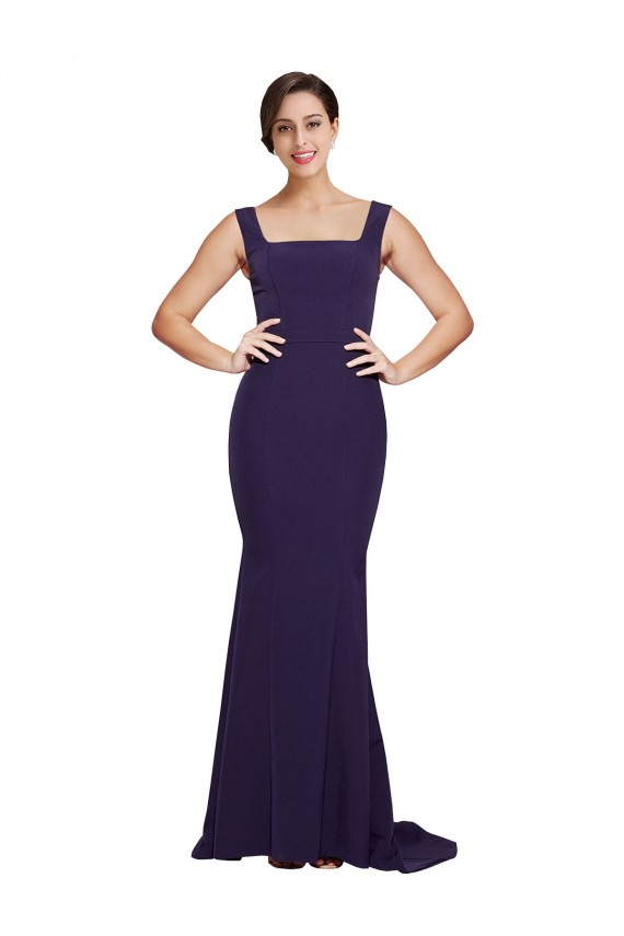 Stretch Crepe Square Neck Sheath Dark Navy Semi Formal Evening Dress / Prom Dress / Bridesmaid Dress Manchester