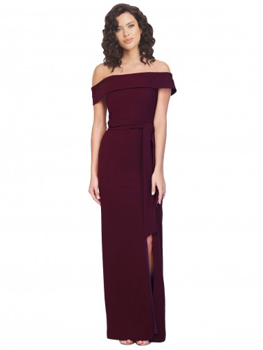Stretch Crepe Square Neck Low Back Sheath Burgundy Gold Formal Evening Gown / Prom Dress / Bridesmaid Dress Manchester