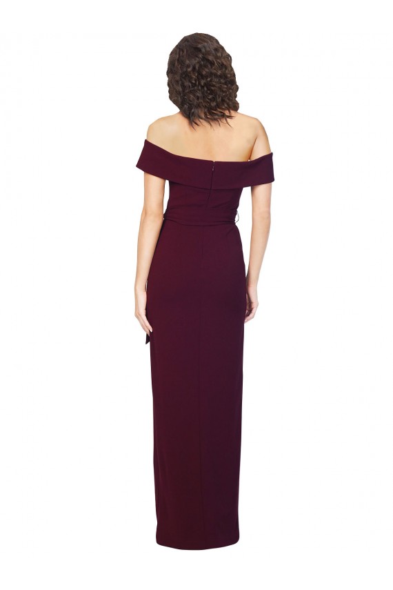 Stretch Crepe Square Neck Low Back Sheath Burgundy Gold Formal Evening Gown / Prom Dress / Bridesmaid Dress Manchester