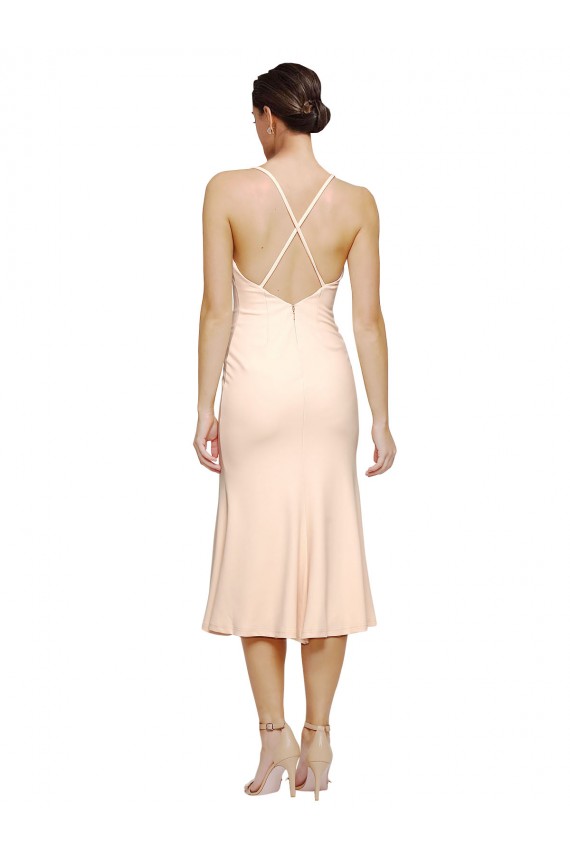 Stretch Crepe V-Neck Open Back Sheath Nude Evening Gown / Prom Dress / Bridesmaid Dress Manchester