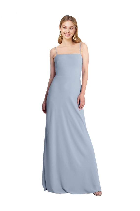 Stretch Crepe Square Neck Open Back A-Line Smoke Blue Prom Dress / Bridesmaid Dress Manchester