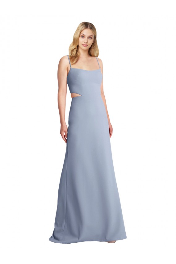 Stretch Crepe Scoop Neck Open Back A-Line Smoke Blue Prom Dress / Bridesmaid Dress Manchester