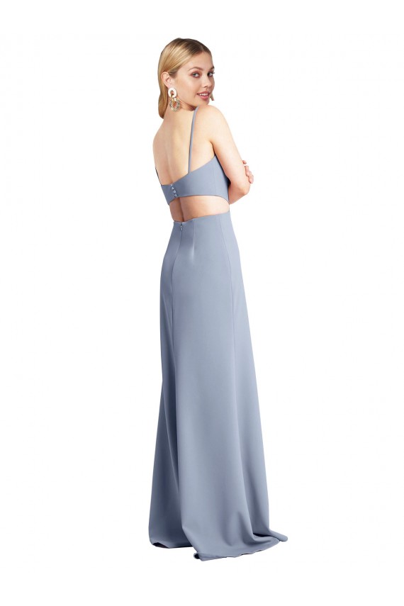 Stretch Crepe Scoop Neck Open Back A-Line Smoke Blue Prom Dress / Bridesmaid Dress Manchester
