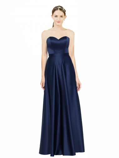 Stretch Satin Sweetheart Low Back A-Line Dark Navy Black Tie Evening Gown / Bridesmaid Dress Manchester
