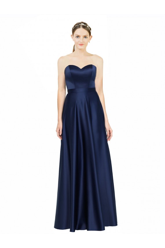 Stretch Satin Sweetheart Low Back A-Line Dark Navy Black Tie Evening Gown / Bridesmaid Dress Manchester