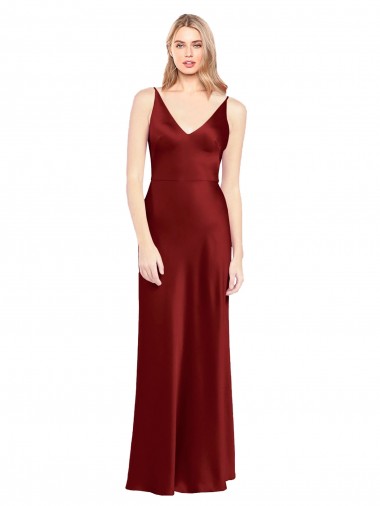 Stretch Satin V-Neck V-Back A-Line Burgundy Formal Evening Gown / Prom Dress / Bridesmaid Dress Manchester