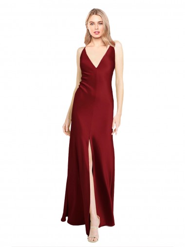 Stretch Satin V-Neck V-Back A-Line Burgundy Black Tie Evening Gown / Prom Dress / Bridesmaid Dress Manchester
