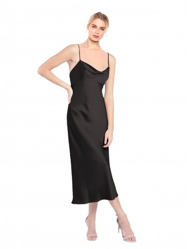 Stretch Satin Cowl Neck Low Back A-Line Black Formal Evening Gown / Prom Dress / Bridesmaid Dress Manchester