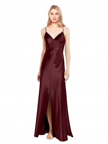 Stretch Satin V-Neck A-Line Burgundy Gold Bridesmaid Dress / Evening Dress Manchester