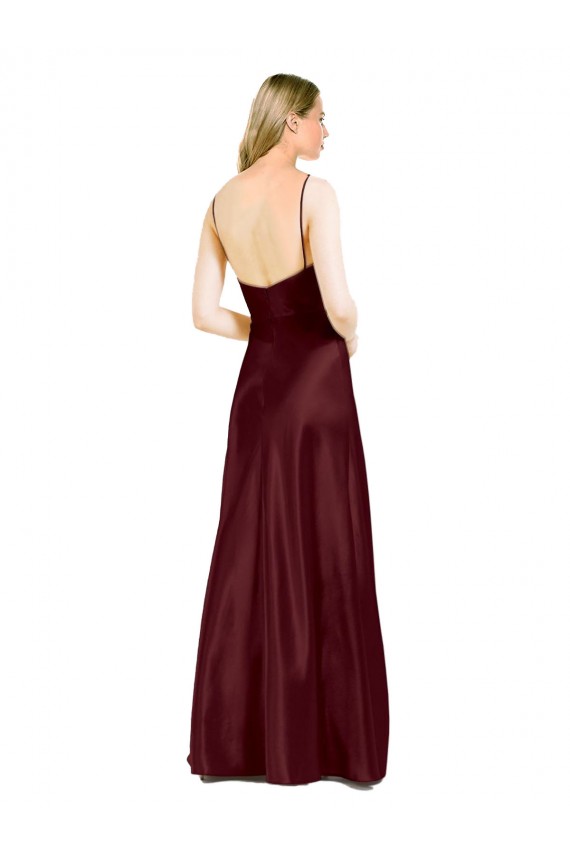 Stretch Satin V-Neck A-Line Burgundy Gold Bridesmaid Dress / Evening Dress Manchester