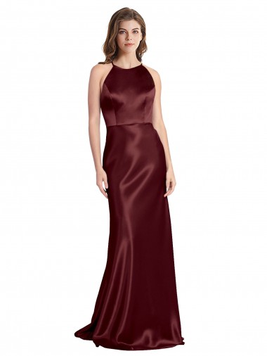 Stretch Satin V-Neck A-Line Burgundy Gold Formal Evening Gown / Prom Dress / Bridesmaid Dress Manchester