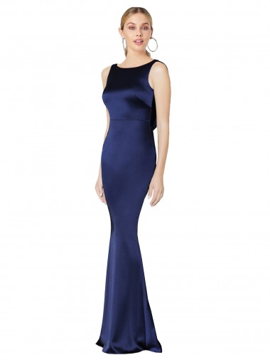 Stretch Satin High Neck Low Back Sheath Dark Navy Formal Evening Gown / Prom Dress / Bridesmaid Dress Manchester