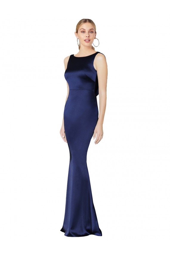 Stretch Satin High Neck Low Back Sheath Dark Navy Formal Evening Gown / Prom Dress / Bridesmaid Dress Manchester